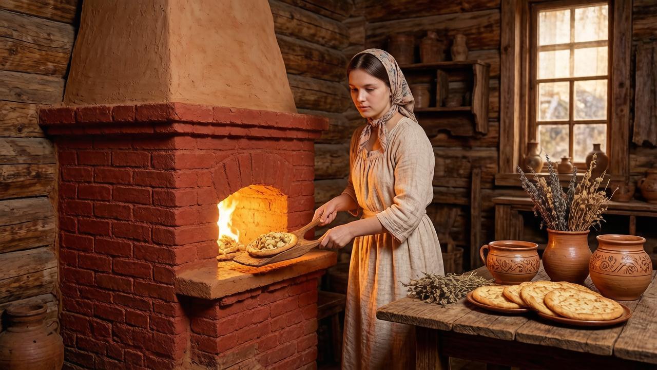 Хозяйка печет наливушки в русской печи на Ираиду Спорную.